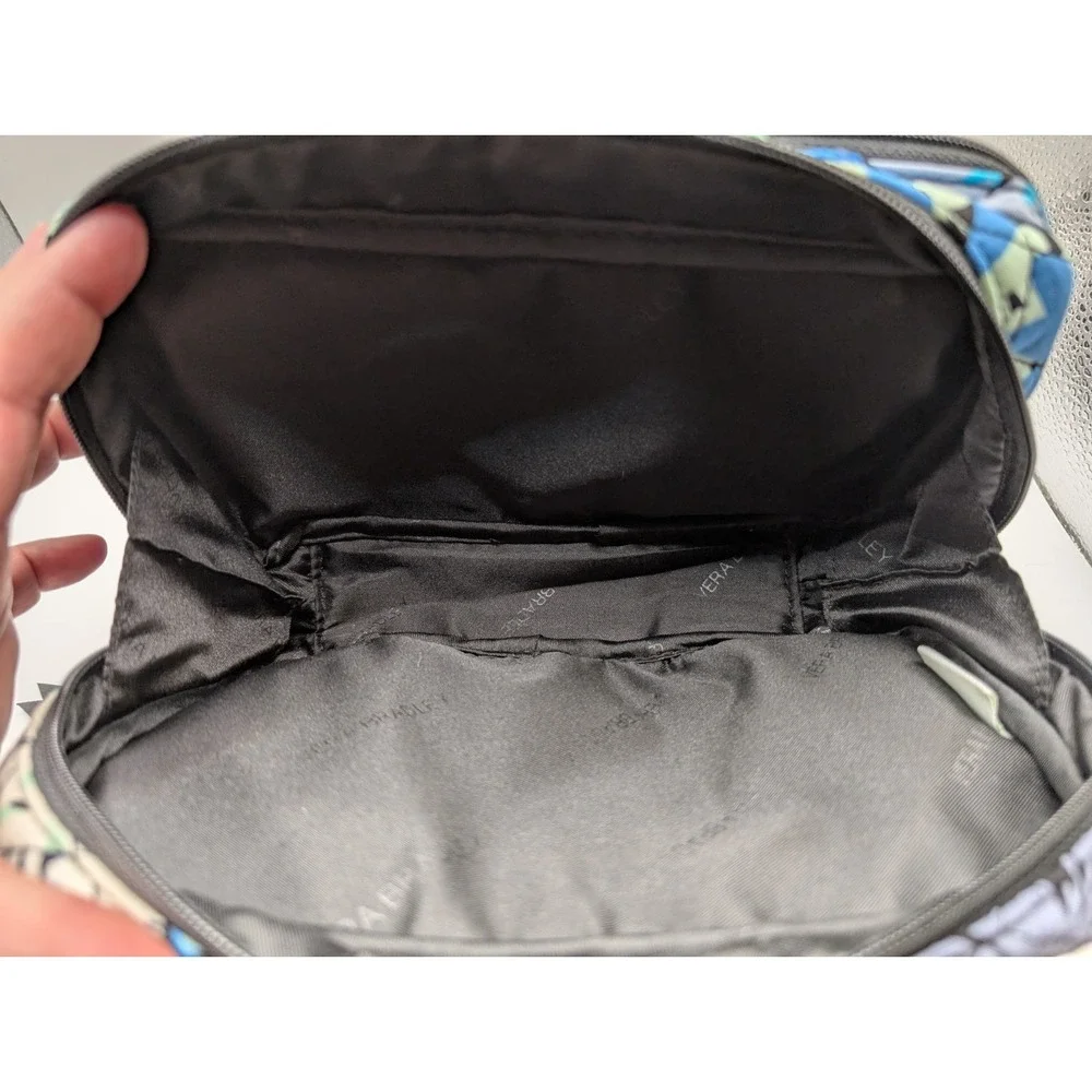 Vera Bradley Camofloral Blue Black Retired Grand Cosmetic Bag Case Zip NEW